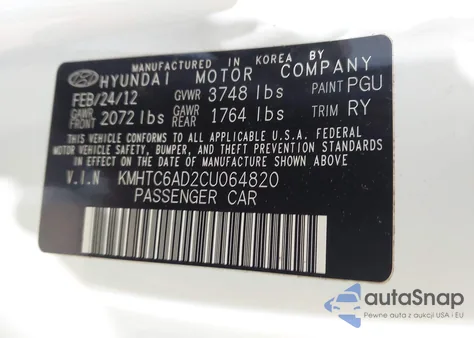 2012 Hyundai Veloster Base W/Gray из США, поврежденный, VIN KMHTC6AD2CU064820